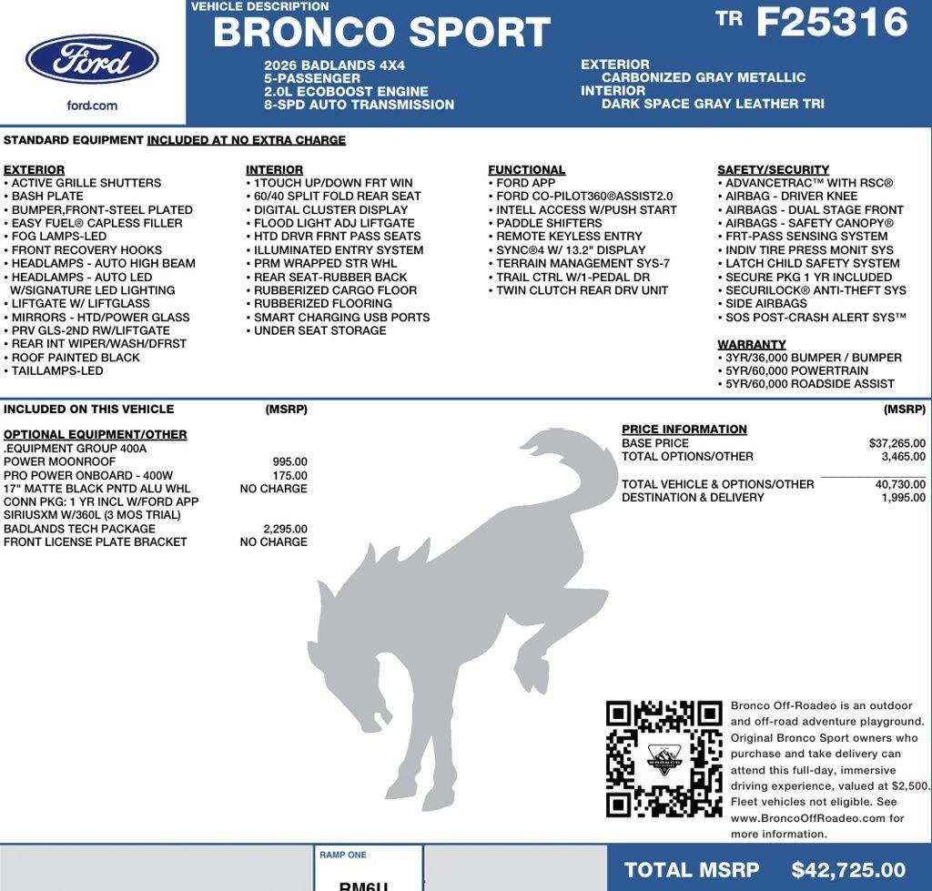 New 2026 Ford Bronco Sport Badlands w/ Badlands Tech Package AWD/4WD image 2