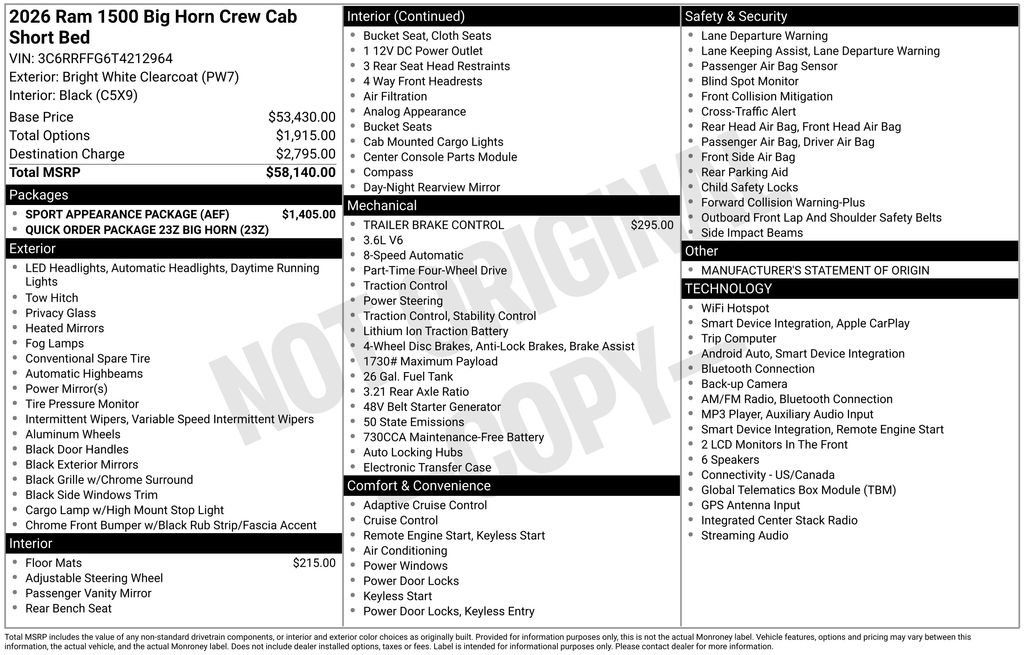 New 2026 RAM 1500 Big Horn w/ Sport Appearance Package AWD/4WD image 5