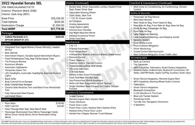 Used 2022 Hyundai Sonata SEL w/ Cargo Package FWD image 9