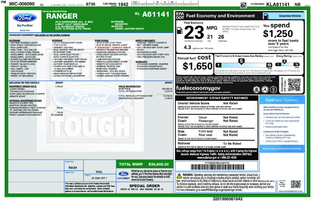 Used 2019 Ford Ranger Lariat w/ Equipment Group 501A Mid RWD image 26