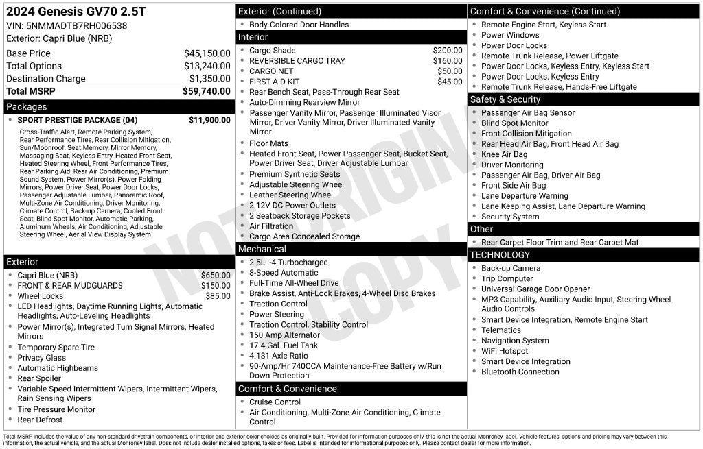 Used 2024 Genesis GV70 2.5T w/ Sport Prestige Package AWD/4WD image 2