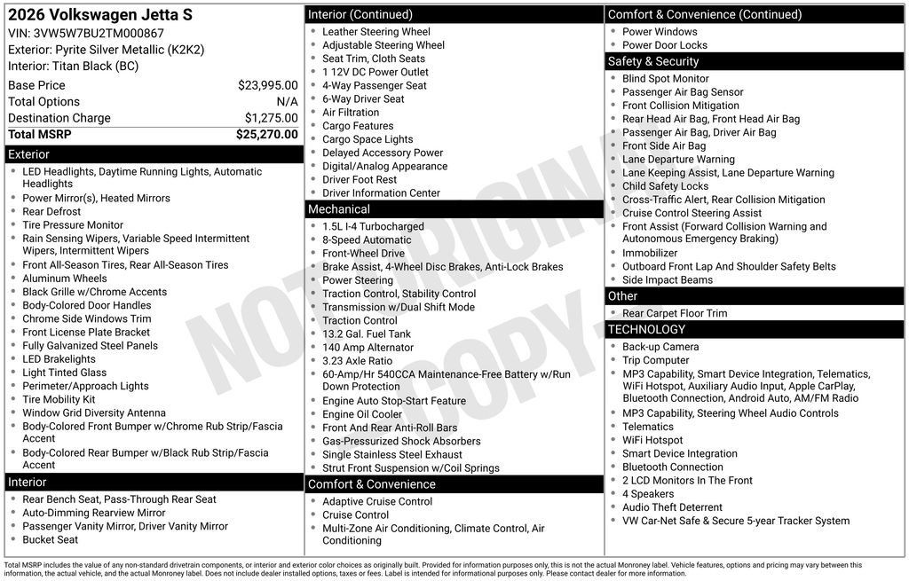 Used 2026 Volkswagen Jetta S FWD image 2