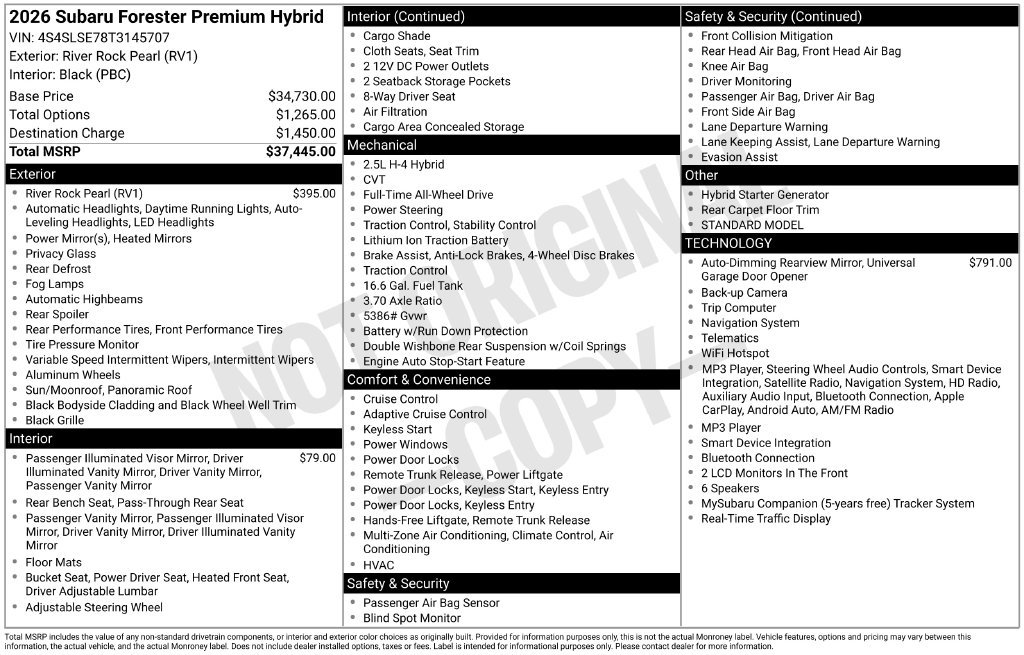 New 2026 Subaru Forester Touring AWD/4WD image 1