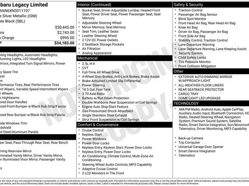 Certified 2022 Subaru Legacy Limited AWD/4WD image 14