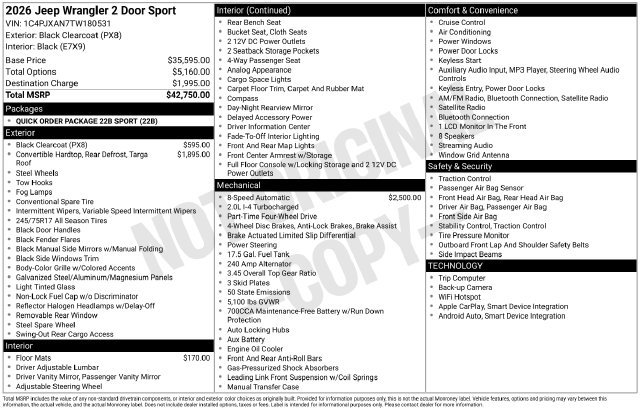 New 2026 Jeep Wrangler Sport AWD/4WD image 23