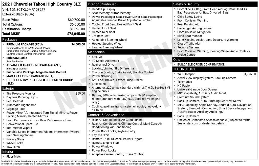 Used 2021 Chevrolet Tahoe High Country w/ Premium Package RWD image 11