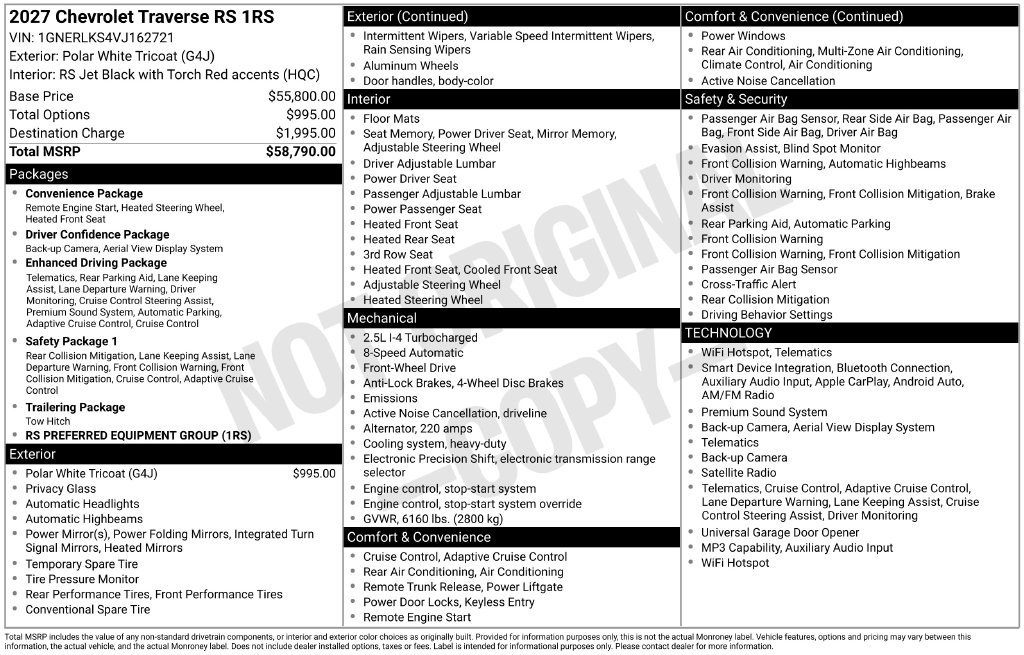 New 2027 Chevrolet Traverse RS FWD image 6
