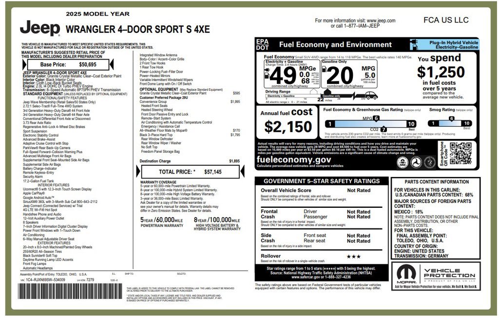 Certified 2025 Jeep Wrangler Unlimited Sport S 4xe w/ Convenience Group AWD/4WD image 4