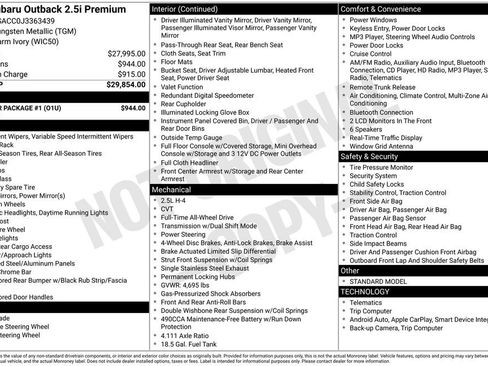 Used 2018 Subaru Outback 2.5i Premium w/ Popular Package #1 image 11
