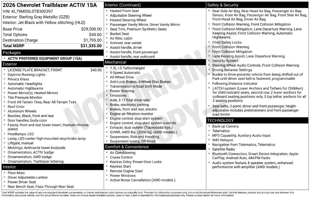 New 2026 Chevrolet TrailBlazer ACTIV AWD/4WD image 31