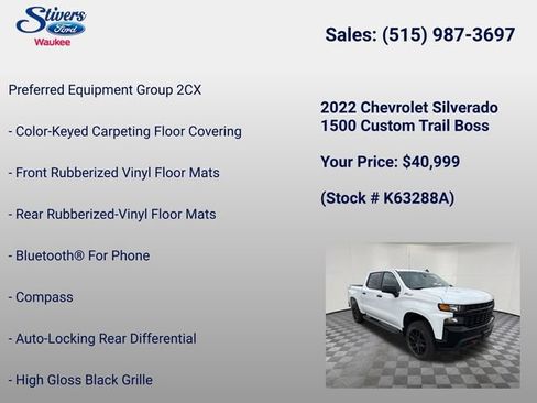 Used 2022 Chevrolet Silverado 1500 Custom Trail Boss w/ Safety Confidence Package AWD/4WD image 16