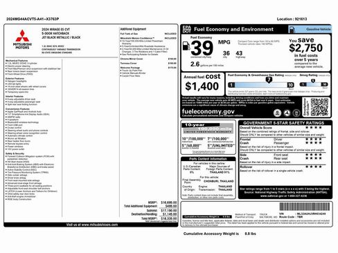 Used 2024 Mitsubishi Mirage ES image 2