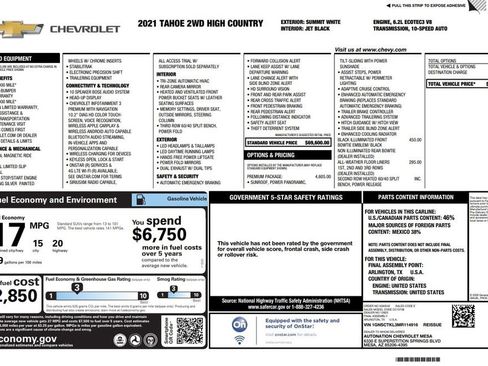 Used 2021 Chevrolet Tahoe High Country w/ Premium Package image 2