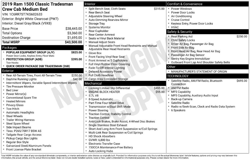 Used 2019 RAM 1500 Tradesman w/ Popular Equipment Group AWD/4WD image 2