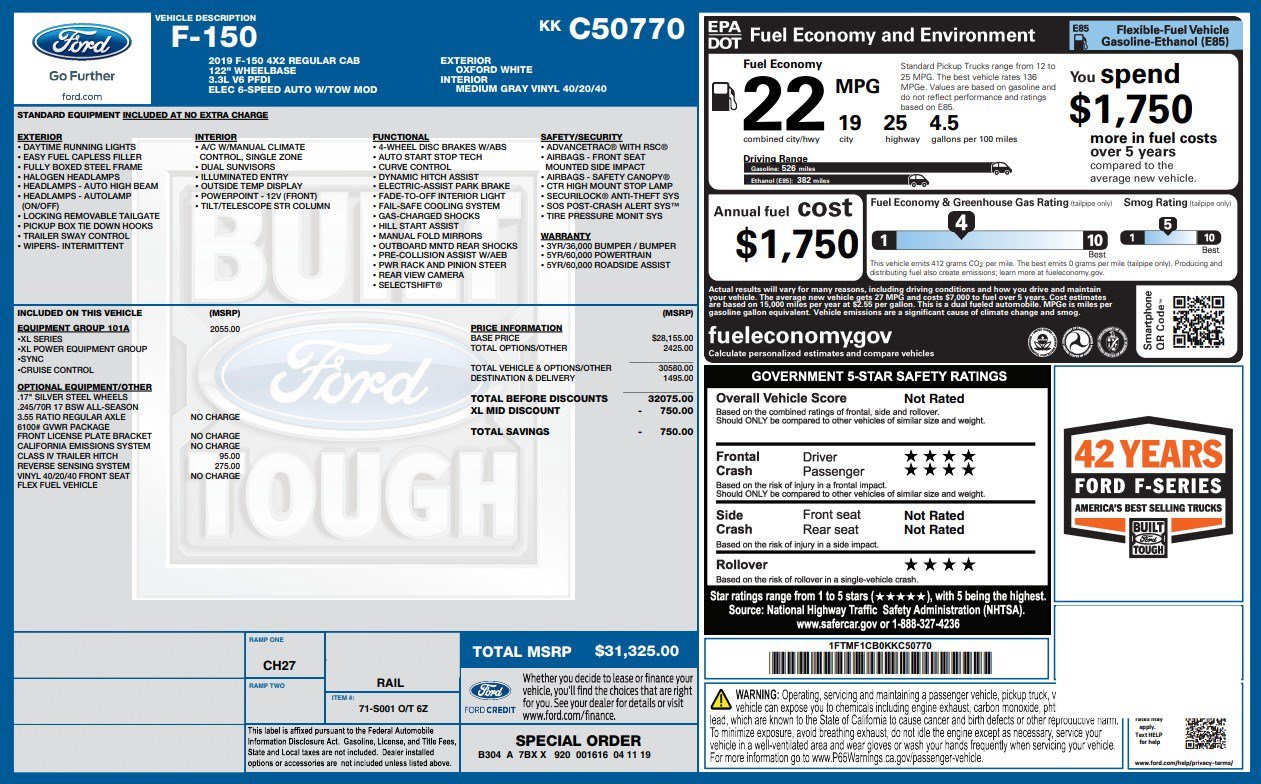 Used 2019 Ford F150 XL w/ Equipment Group 101A Mid RWD image 4