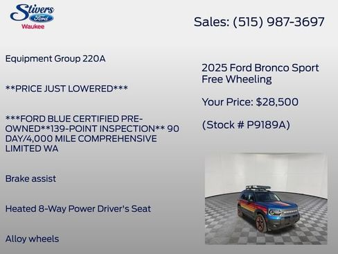 Used 2025 Ford Bronco Sport Free Wheeling w/ Convenience Package AWD/4WD image 8