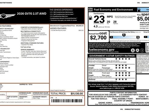Certified 2026 Genesis GV70 2.5T AWD/4WD image 3