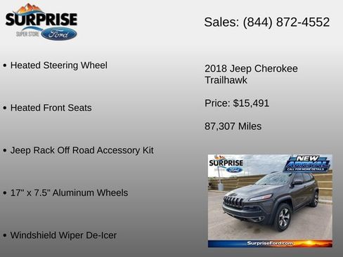 Used 2018 Jeep Cherokee Trailhawk w/ Cold Weather Group AWD/4WD image 15