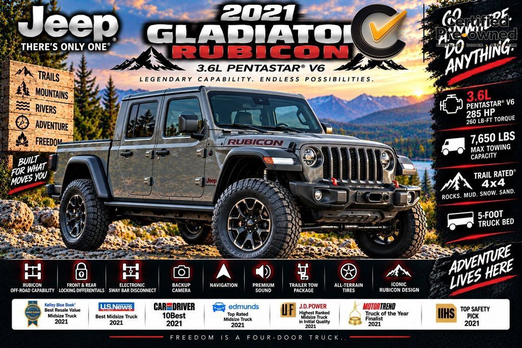 Certified 2021 Jeep Gladiator Rubicon AWD/4WD image 2