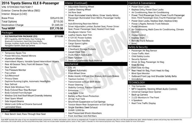 Used 2016 Toyota Sienna XLE w/ XLE Navigation Package FWD image 30