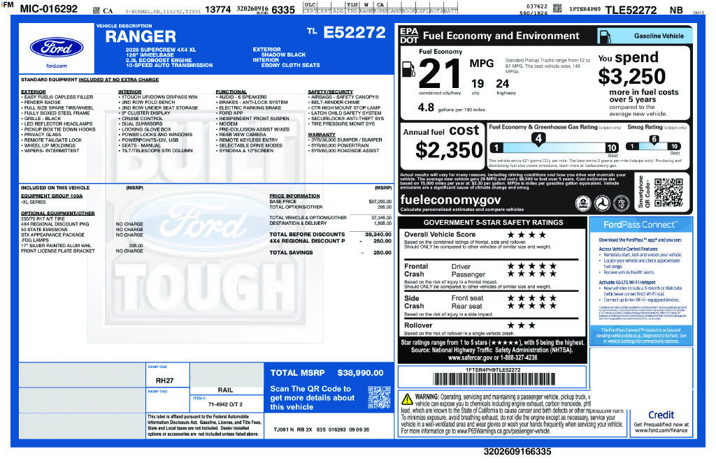 New 2026 Ford Ranger XL AWD/4WD image 2