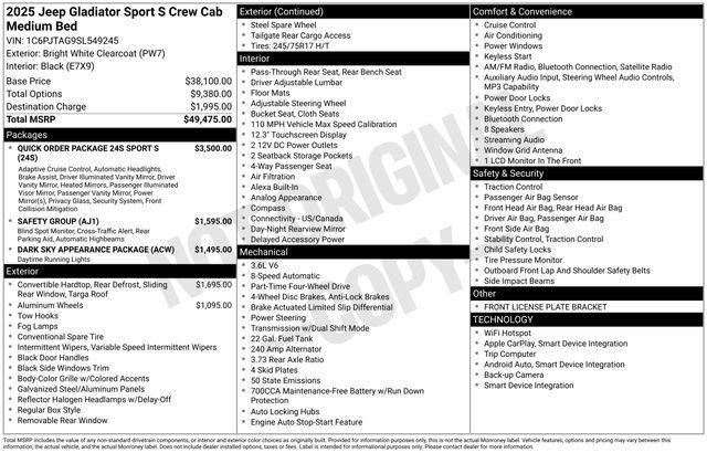 New 2025 Jeep Gladiator Sport AWD/4WD image 35