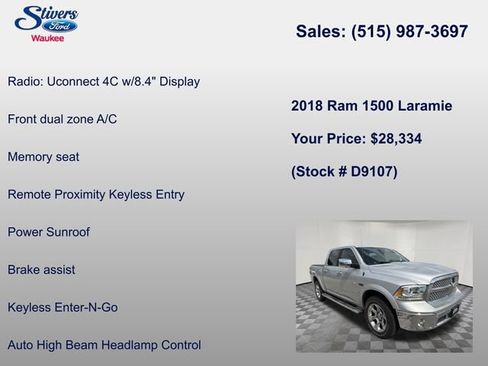 Used 2018 RAM 1500 Laramie w/ Convenience Group AWD/4WD image 16