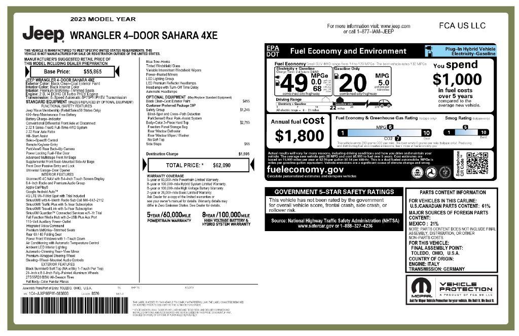 Used 2023 Jeep Wrangler Unlimited Sahara w/ Safety Group AWD/4WD image 4