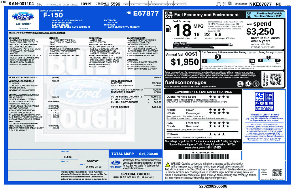 Used 2022 Ford F150 XL w/ Equipment Group 101A High AWD/4WD image 18