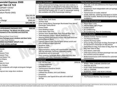 Used 2015 Chevrolet Express 3500 LS w/ Chrome Appearance Package RWD image 9