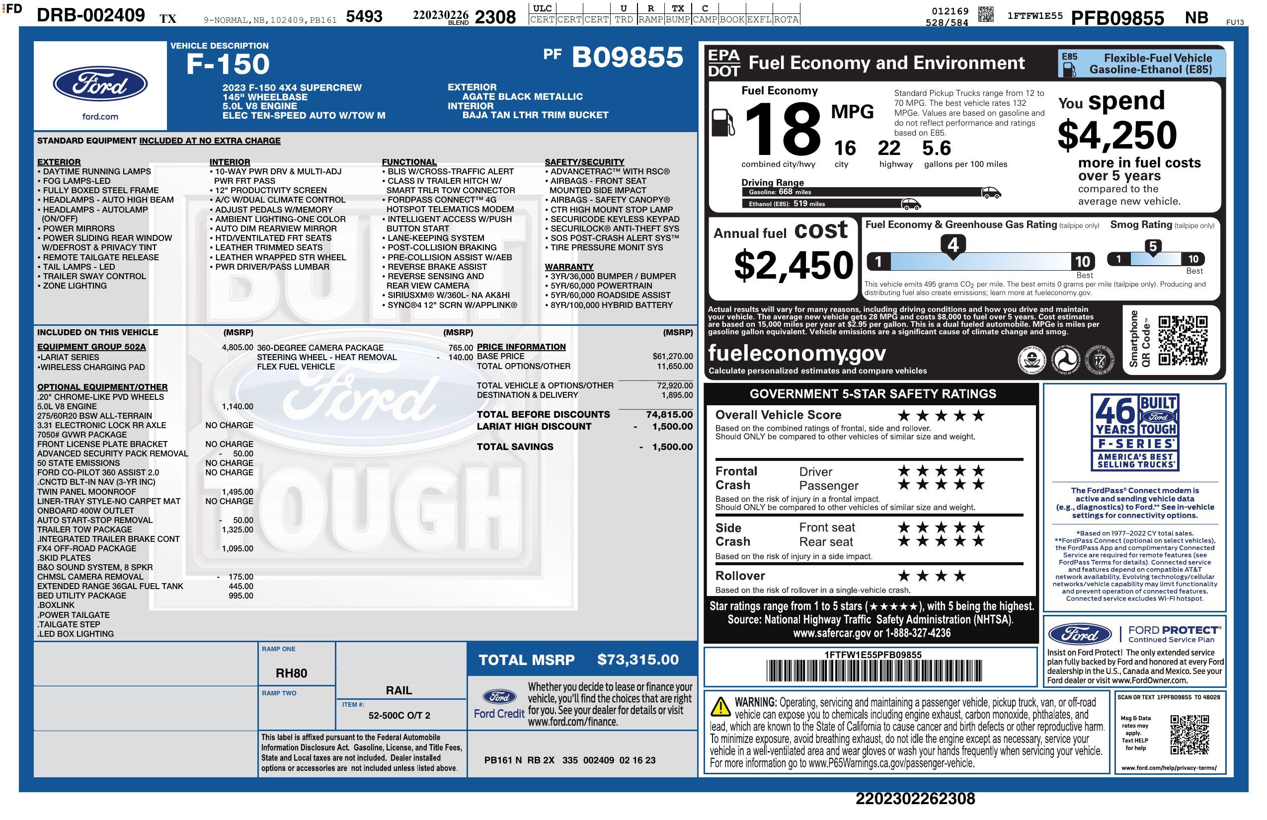 Used 2023 Ford F150 Lariat w/ Equipment Group 502A High AWD/4WD image 3