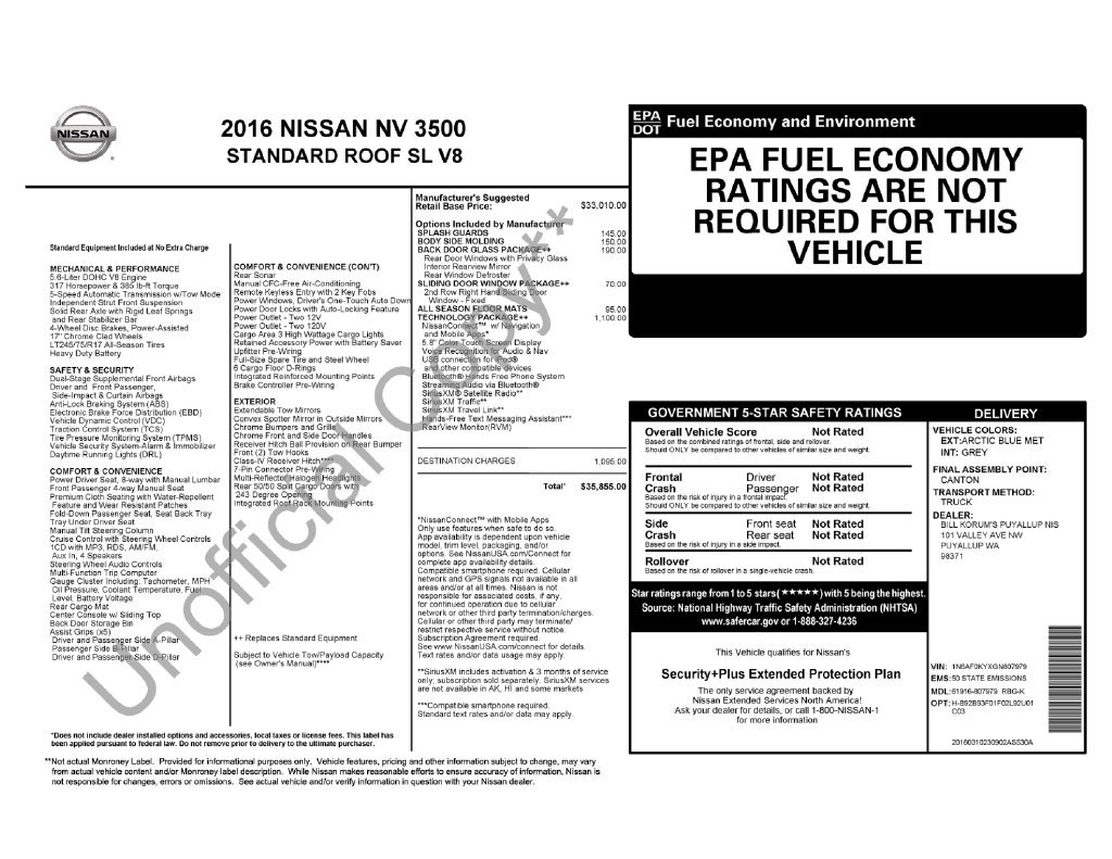 Used 2016 Nissan NV 3500 SL w/ Technology Package RWD image 13