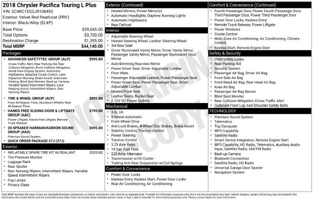 Used 2018 Chrysler Pacifica Touring-L Plus w/ Advanced Safetytec Group FWD image 18