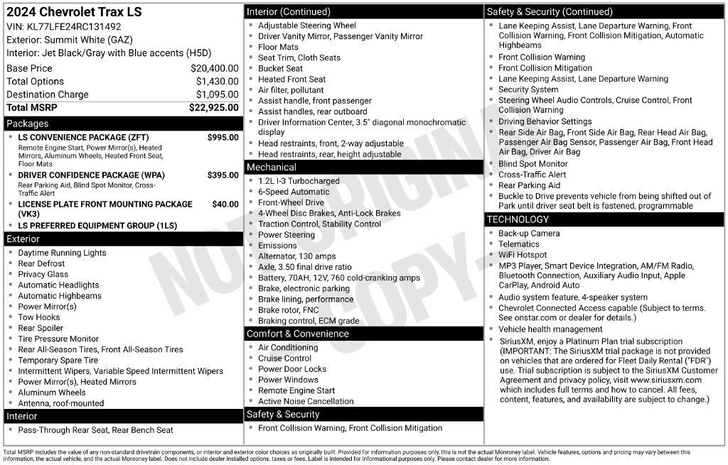 Used 2024 Chevrolet Trax LS w/ LS Convenience Package FWD image 5