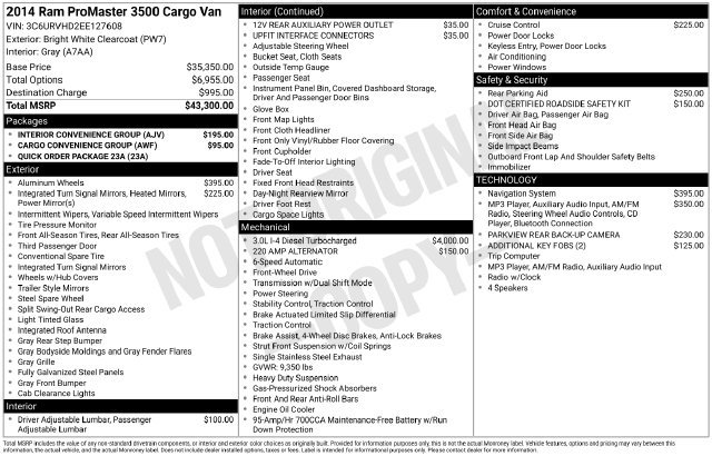 Used 2014 RAM ProMaster 3500 w/ Interior Convenience Group FWD image 23