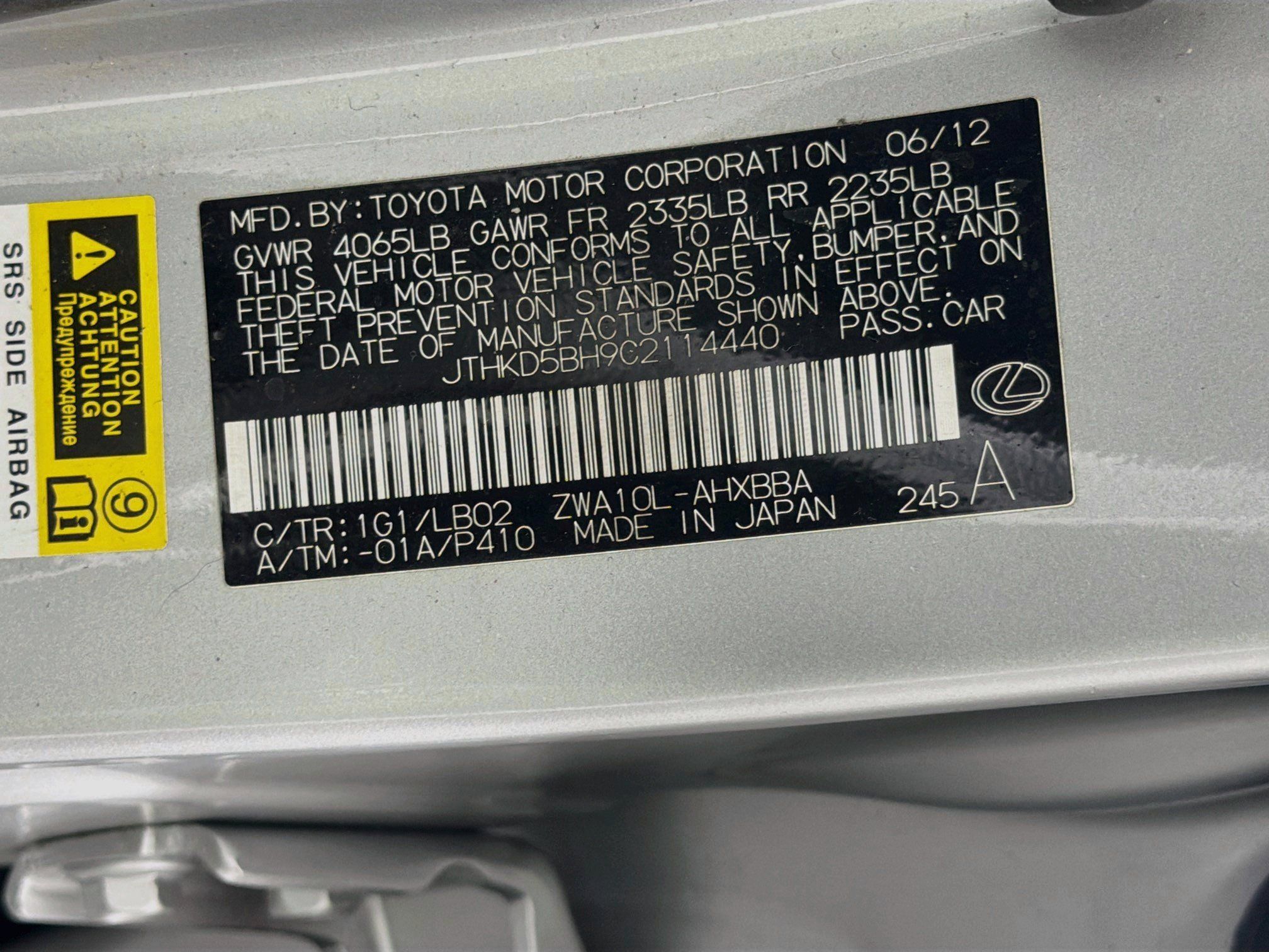 Used 2012 Lexus CT 200h Premium w/ Premium Audio Pkg FWD image 12