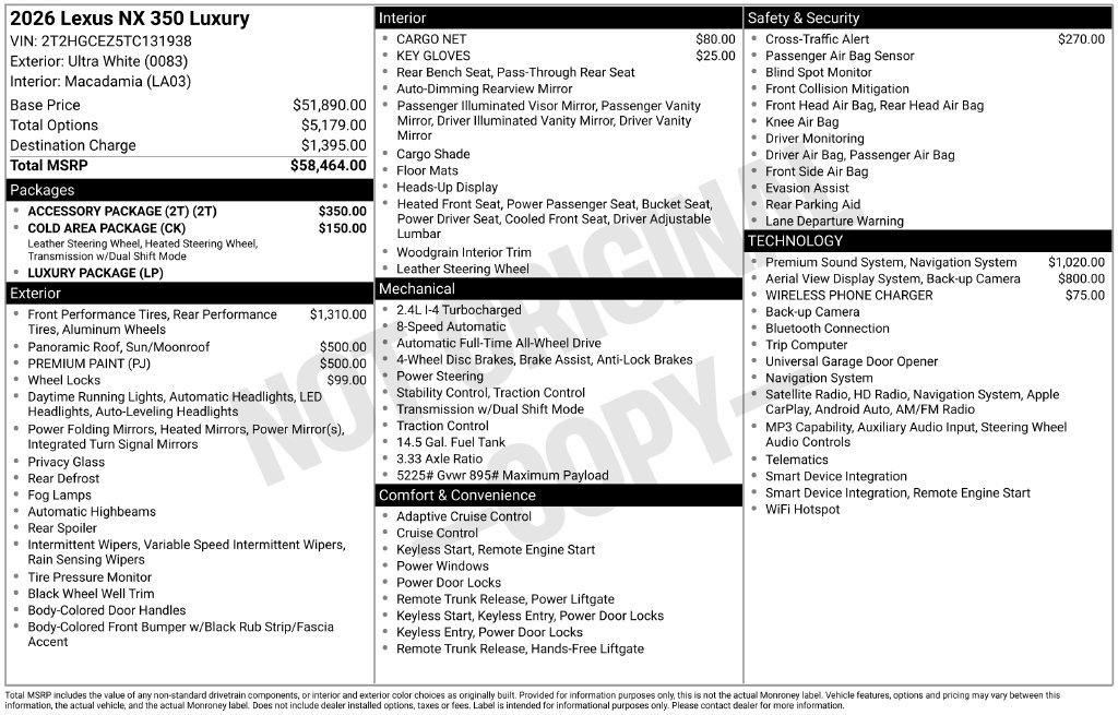 New 2026 Lexus NX 350 AWD w/ Accessory Package (2T) image 4