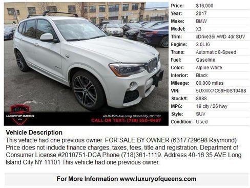 Used 2017 BMW X3 xDrive35i AWD/4WD image 2