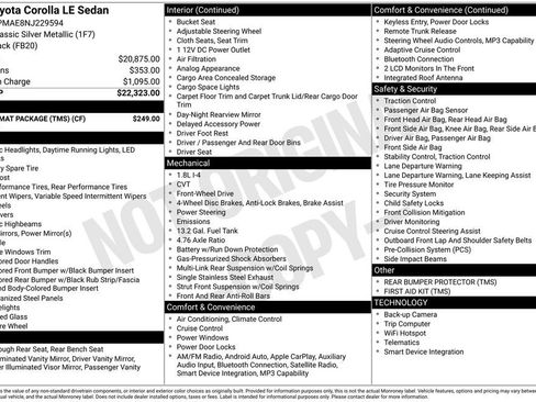 Used 2022 Toyota Corolla LE w/ Carpet Mat Package (TMS) FWD image 5