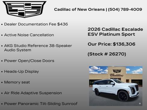 New 2026 Cadillac Escalade ESV Platinum Sport w/ LPO, ONYX Package AWD/4WD image 8