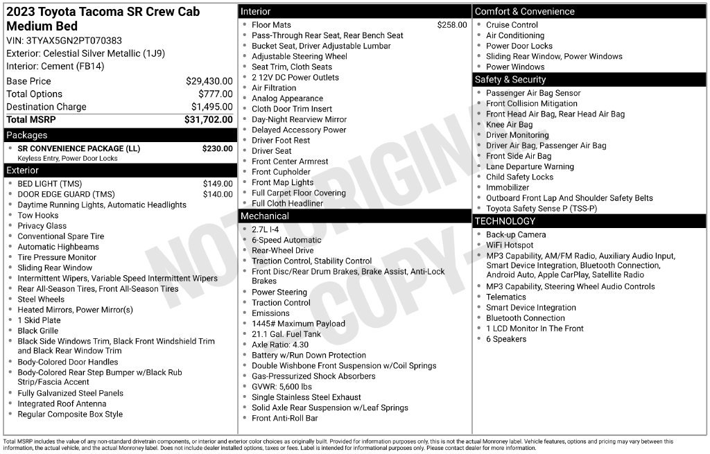 Certified 2023 Toyota Tacoma SR w/ SR Convenience Package RWD image 33