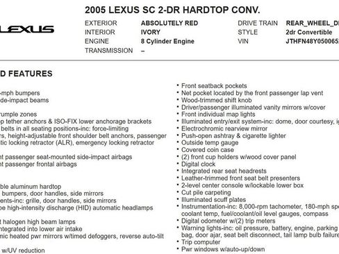 Used 2005 Lexus SC 430 Convertible image 16