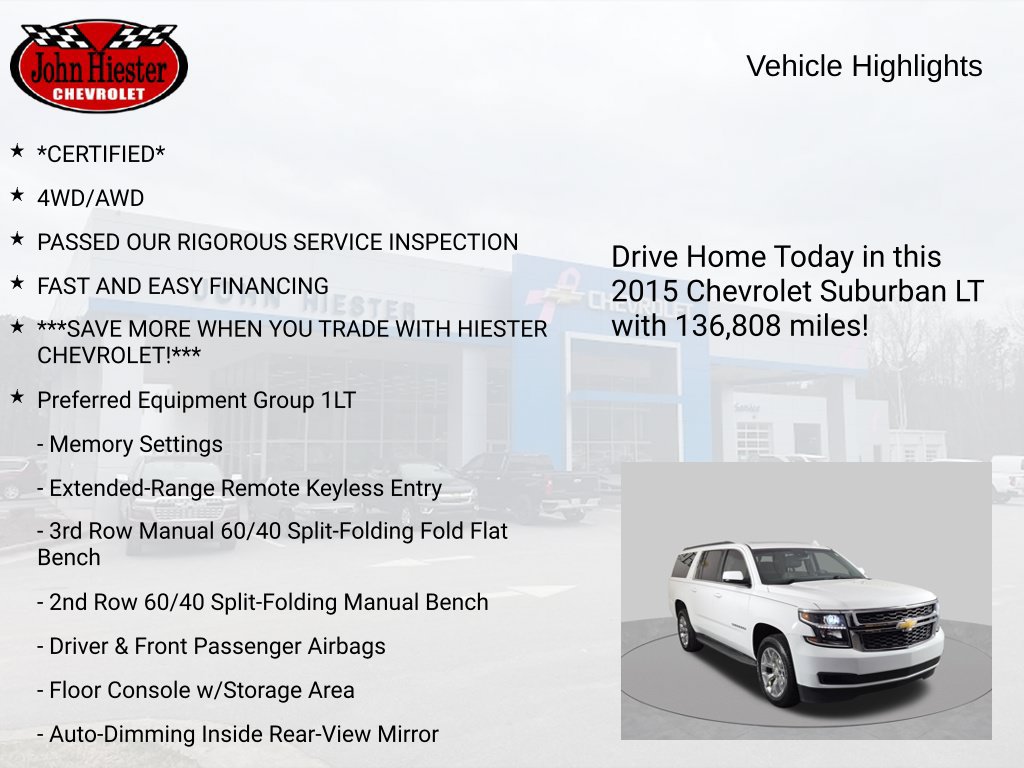 Certified 2015 Chevrolet Suburban LT w/ Max Trailering Package AWD/4WD image 6