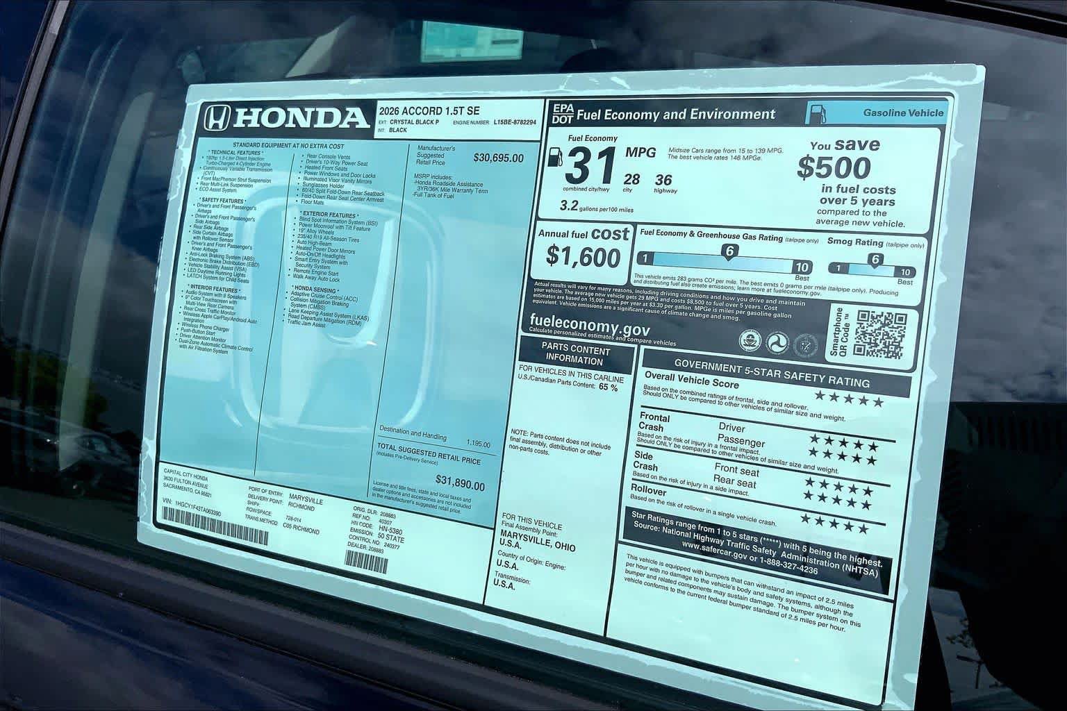 New 2026 Honda Accord SE image 21