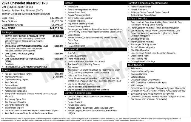 Certified 2024 Chevrolet Blazer RS w/ Driver Confidence II Package FWD image 12