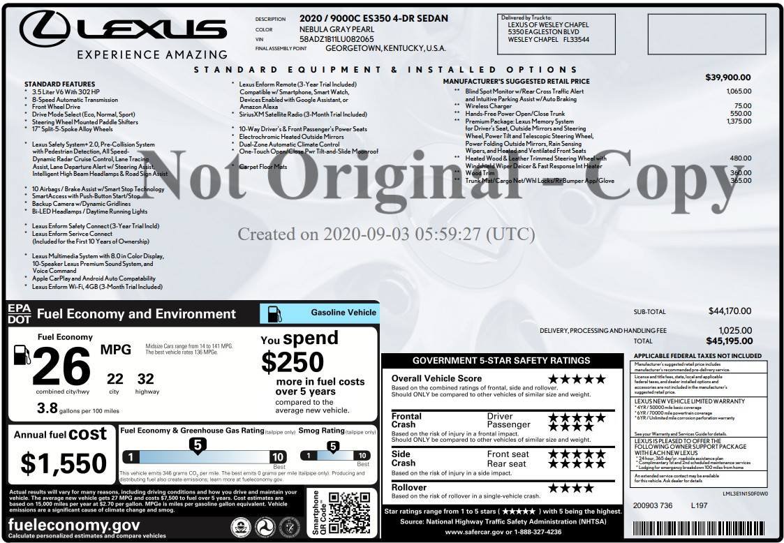 Used 2020 Lexus ES 350 w/ Premium Package FWD image 15