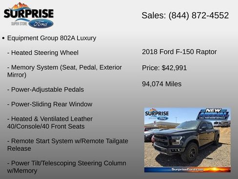 Used 2018 Ford F150 Raptor w/ Equipment Group 802A Luxury AWD/4WD image 16