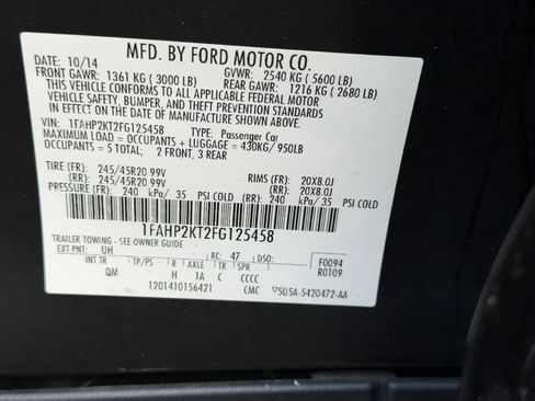 Used 2015 Ford Taurus SHO w/ Equipment Group 401A image 76
