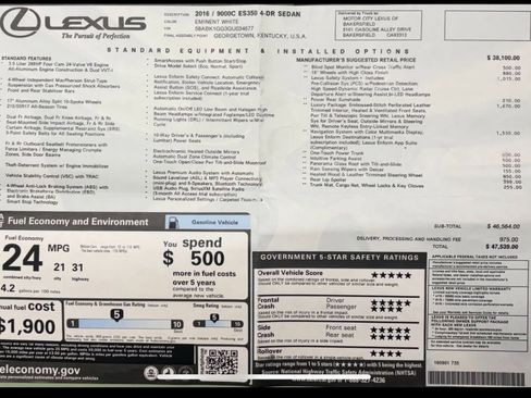 Used 2016 Lexus ES 350 w/ Luxury Package w/Wood Trim FWD image 12