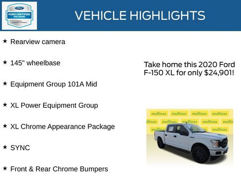 Certified 2020 Ford F150 XL w/ Equipment Group 101A Mid RWD image 23